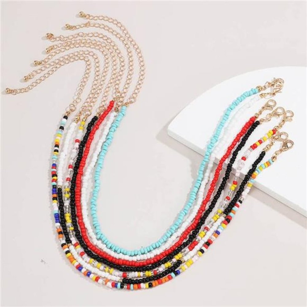 Boho Layered Beaded Necklaces Colorful Beads Choker Necklace Handmade (7PCS) - Picture 3 of 8